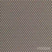 Geometric fabric sample with a repeating circular pattern in latte and dusty blue, woven texture with visible linear threads.